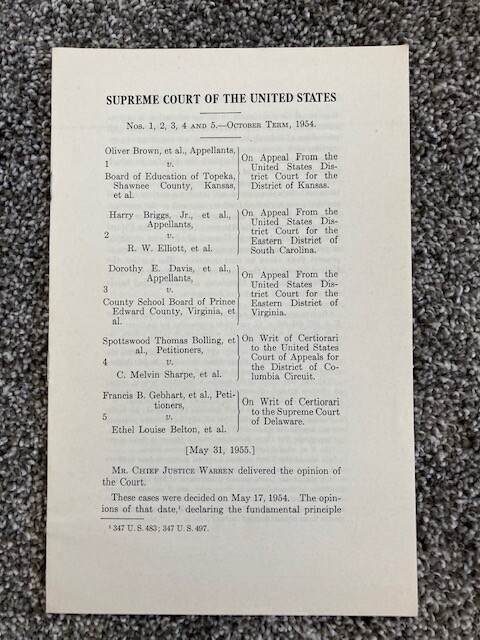 V. Rare BROWN v BOARD OF EDUCATION Original Issue Supreme Court Opinions Pt 1&2