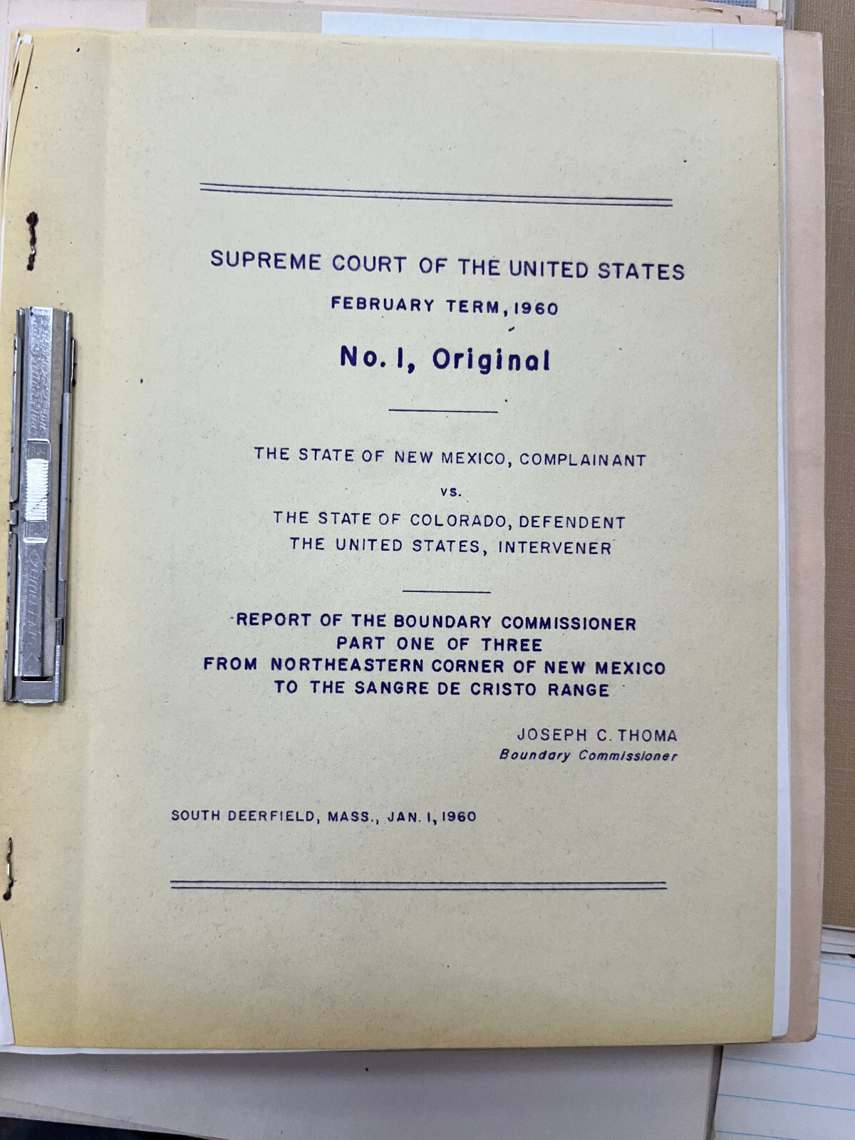 Colorado New Mexico Boundary Dispute Court case 1960 files eb-124