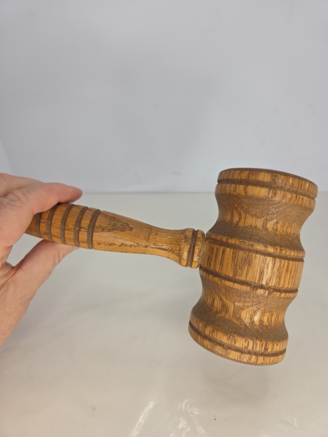 Vintage Wooden Gavel Judge Auctioneer Mallet Collectibl Solid Oak Comfort Handle