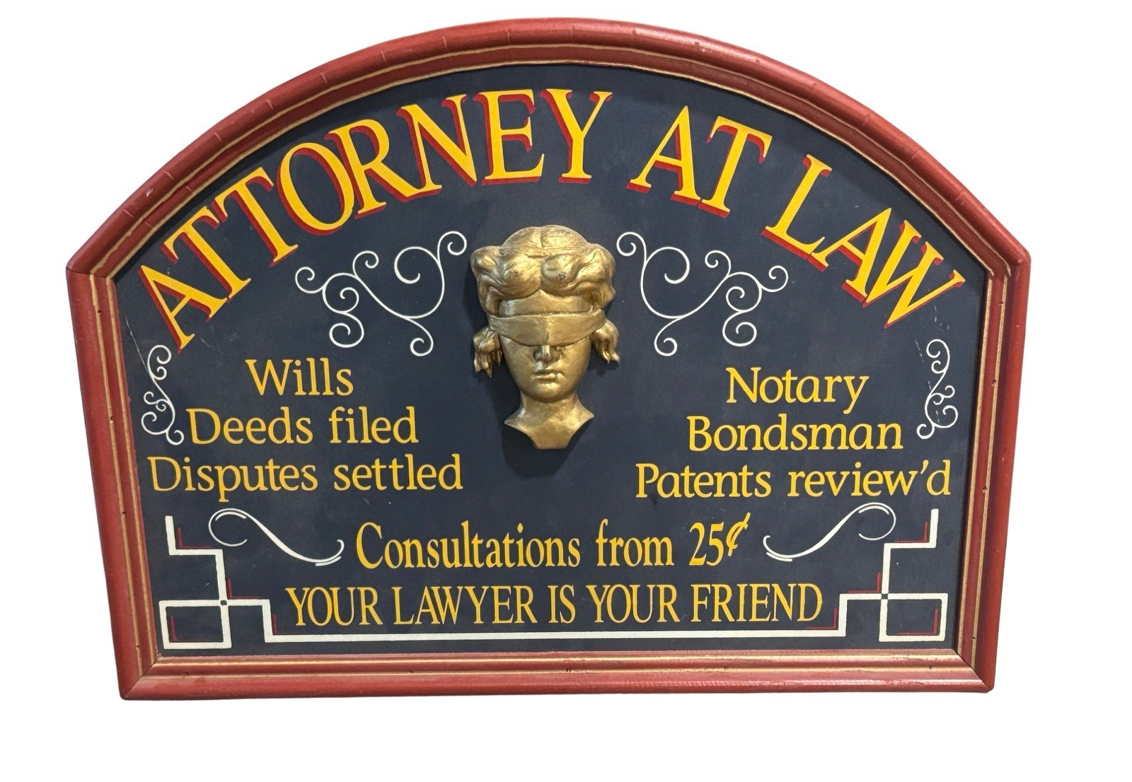 Attorney At Law Wood Plank Sign Vtg 90s Notary Wills Solid Wood Made in the USA