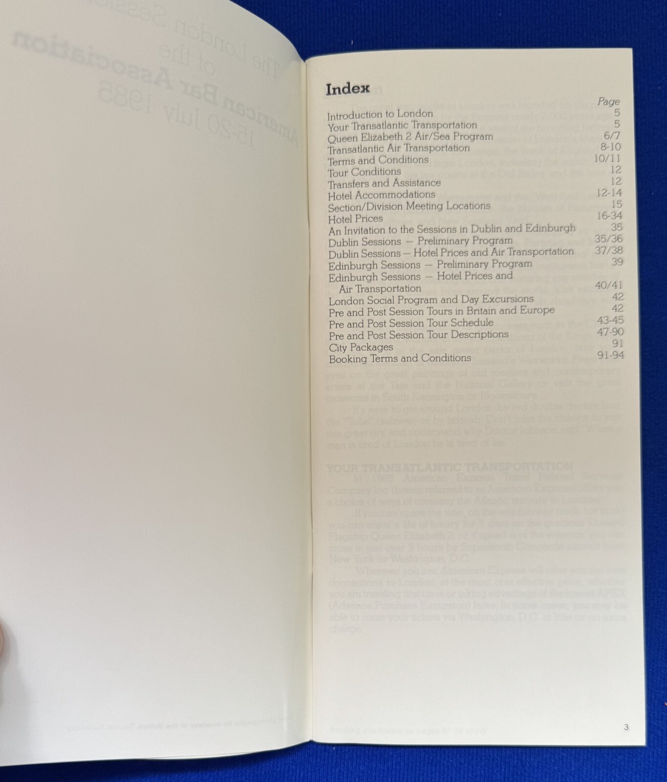Vintage 1985 London Sessions of American Bar Association Booklet British Airways