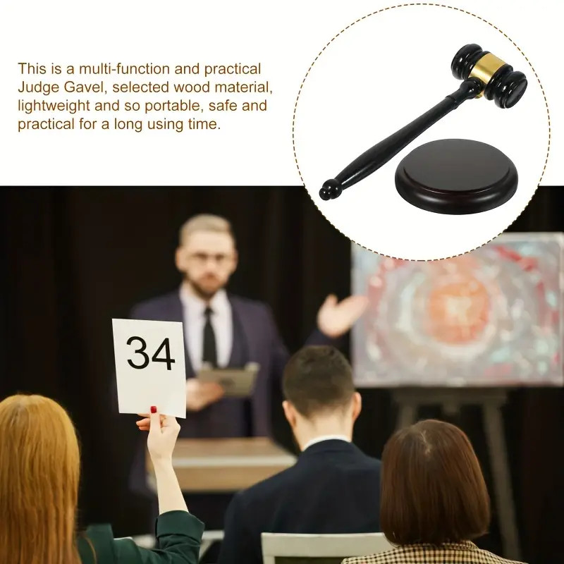 Wooden Gavel Hammer and Sound Block Set Mallet for Lawyer Judge Auction Sale