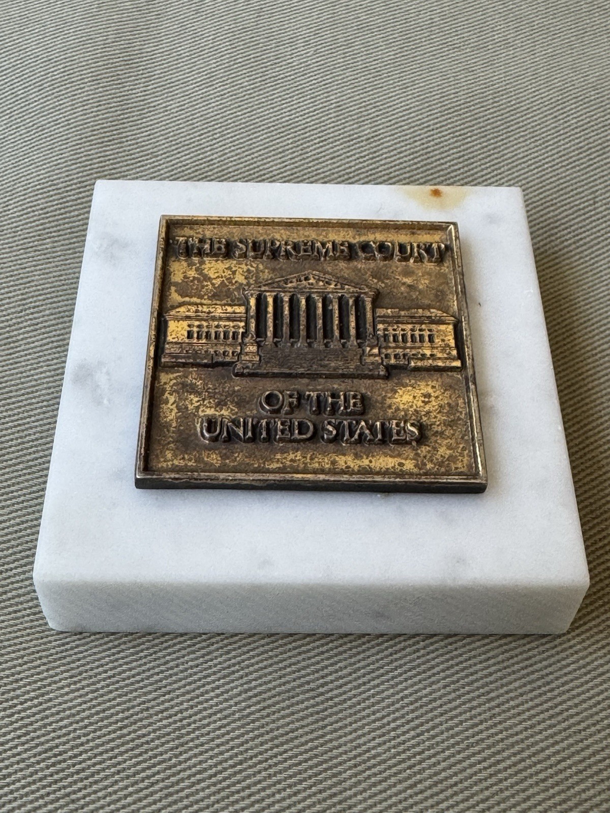 Souvenir 1960s Marble and Bronze Paperweight – US Supreme Court – Crest Craft