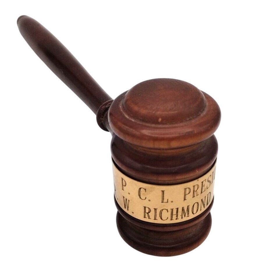 Wooden Gavel Metal Engraved Name Vintage P.C.L. President Dr. R.W. Richmond