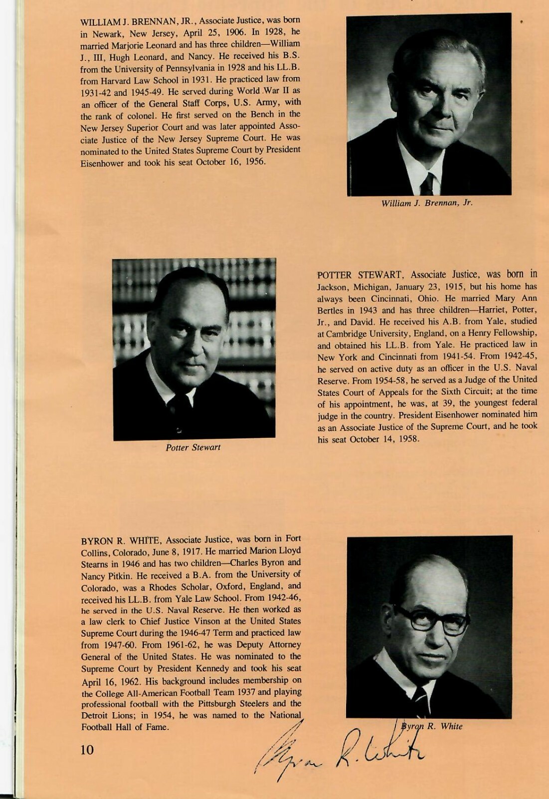 RARE! “Supreme Court Justice» Byron White Hand Signed Court Guide COA