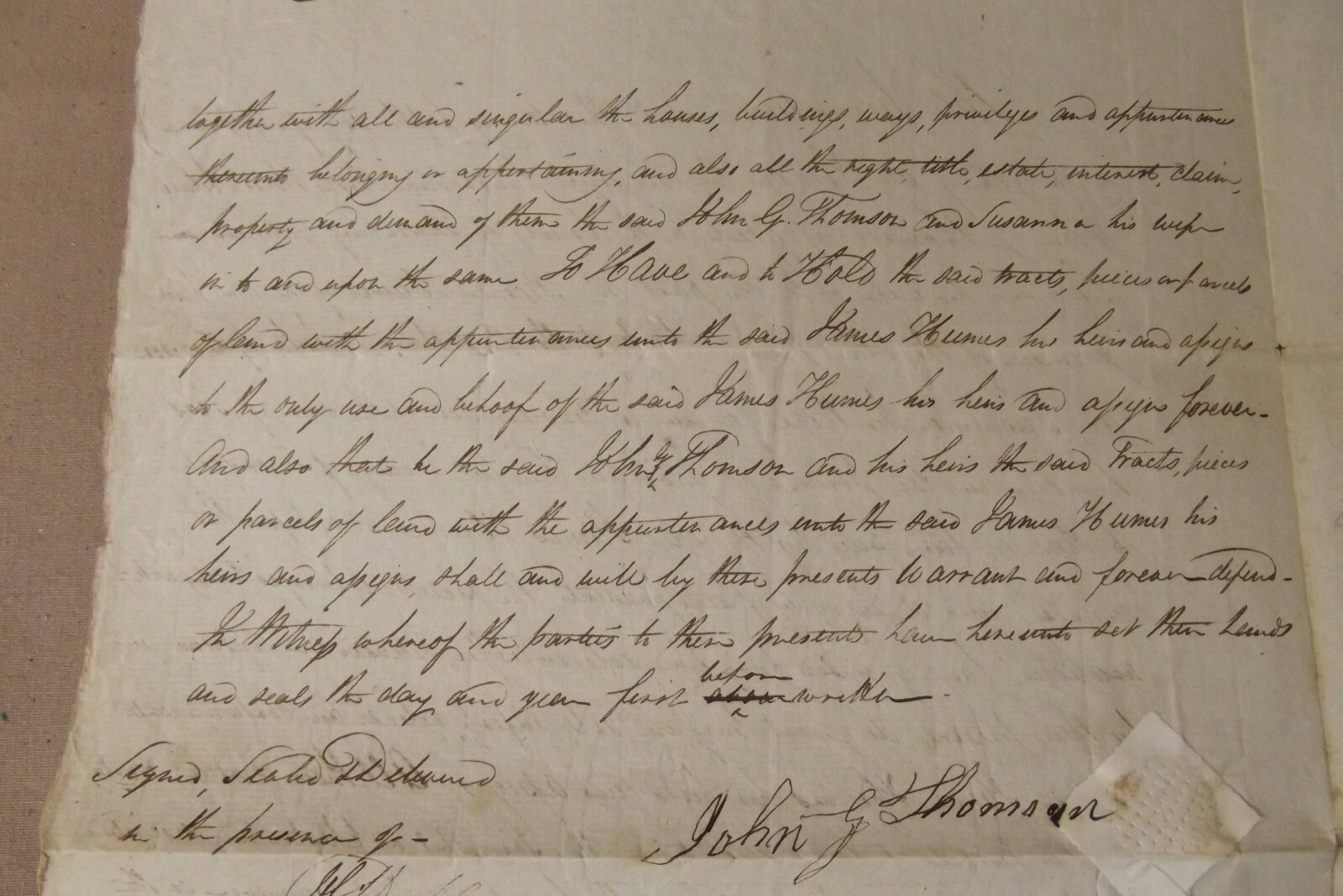 1833 Deed Thomson Hume Family Land Lunenburg Chester Nova Scotia Indenture