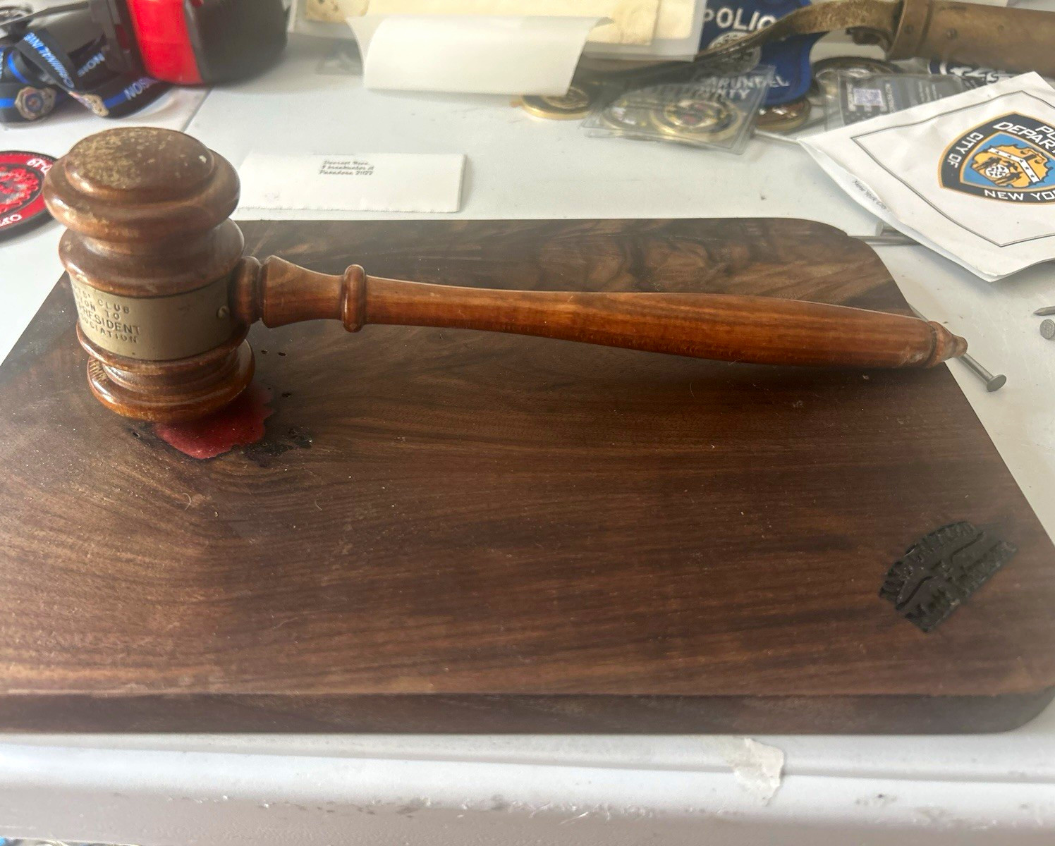 Wooden Judge Gavel & Sound Block, Lawyers & Legal Theme, Engraved 1962-63