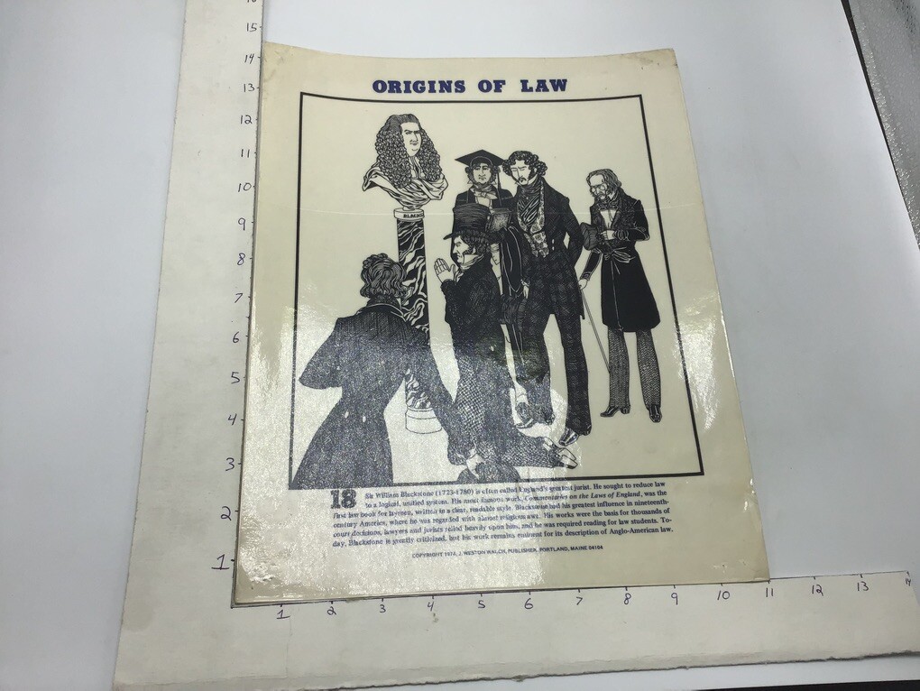 Original 1974 ORIGINS OF LAW Poster – WILLIAM BLAKSTONE – J Weston Walch