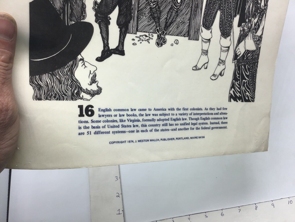 Original 1974 ORIGINS OF LAW Poster – AMERICA COLONISTS – J Weston Walch