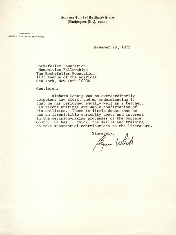 BYRON R. WHITE – TYPED LETTER SIGNED 12/29/1975