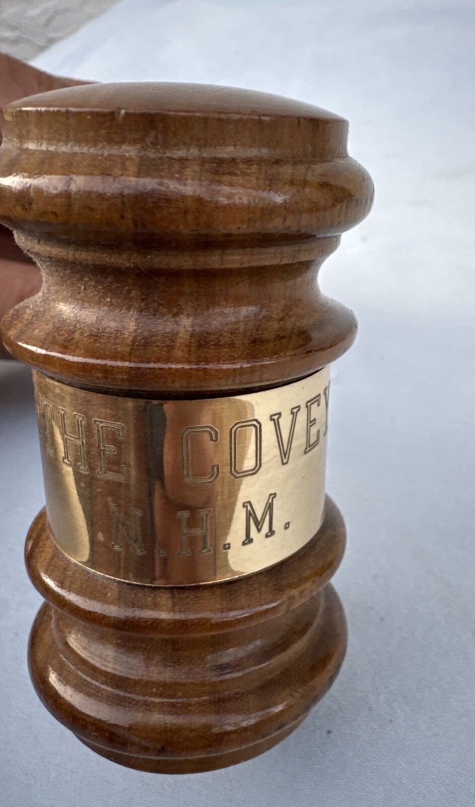 Vintage Wooden Judge Gavel Marked «The Covey N.H.M.» Wood Hammer Court Prop