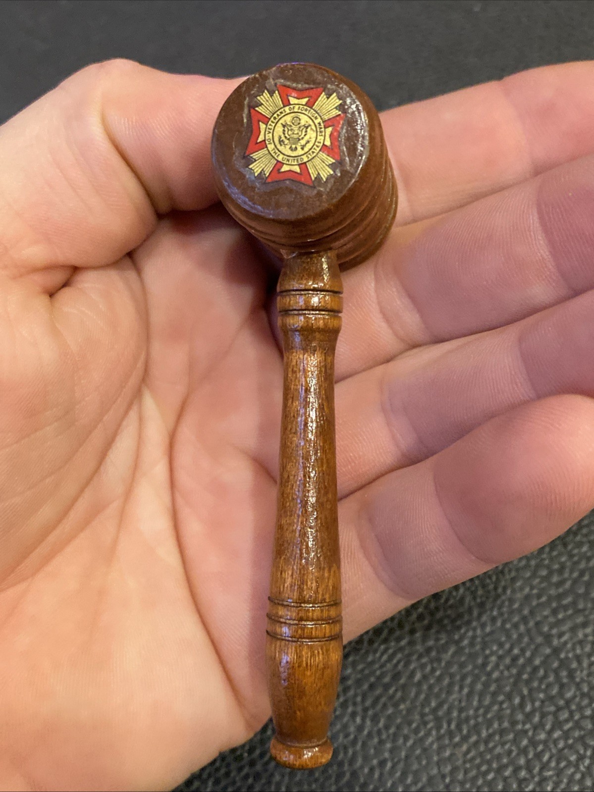 VTG 1960s VFW LOGO MINI TURNED WOOD GAVEL JUDGE’S GAVEL VETERANS OF FOREIGN WARS