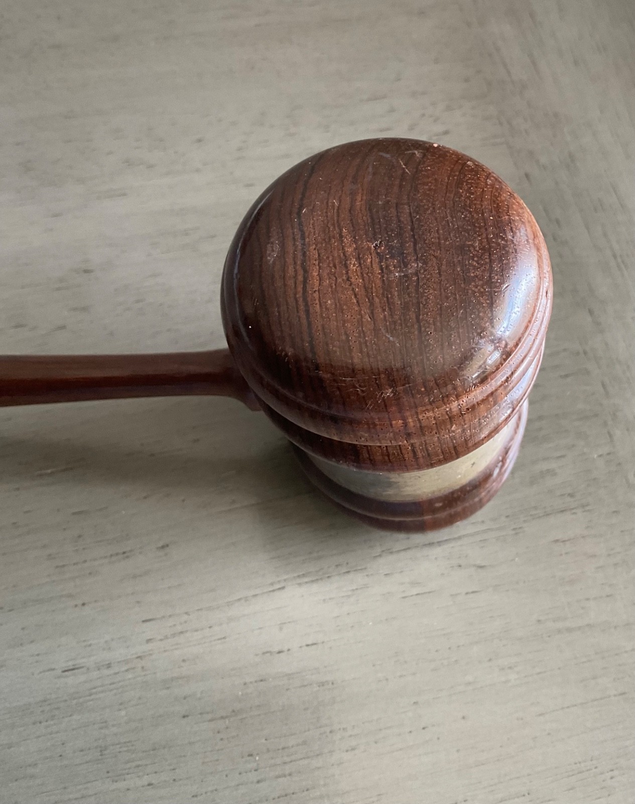 Vintage Wooden Gavel 10 3/4” Long w metal band