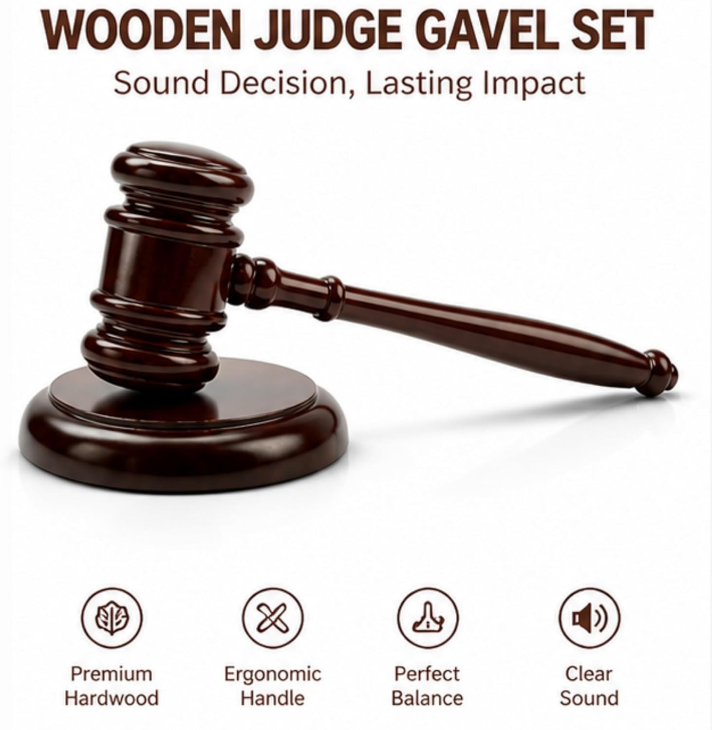 Wooden Gavel and Sound Block Set, 9.8 Inch Judge Gavel with 4.8 Inch Block, Loud