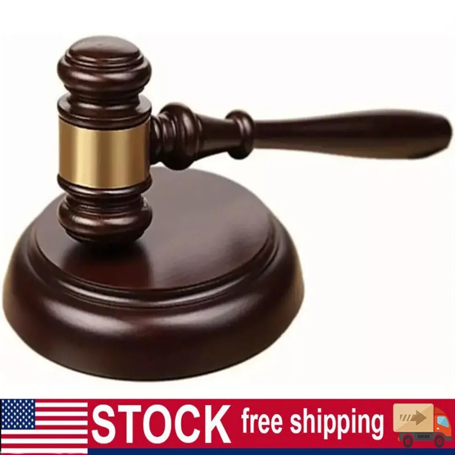 Wooden Gavel Hammer and Sound Block Set Mallet for Lawyer Judge Auction Sale