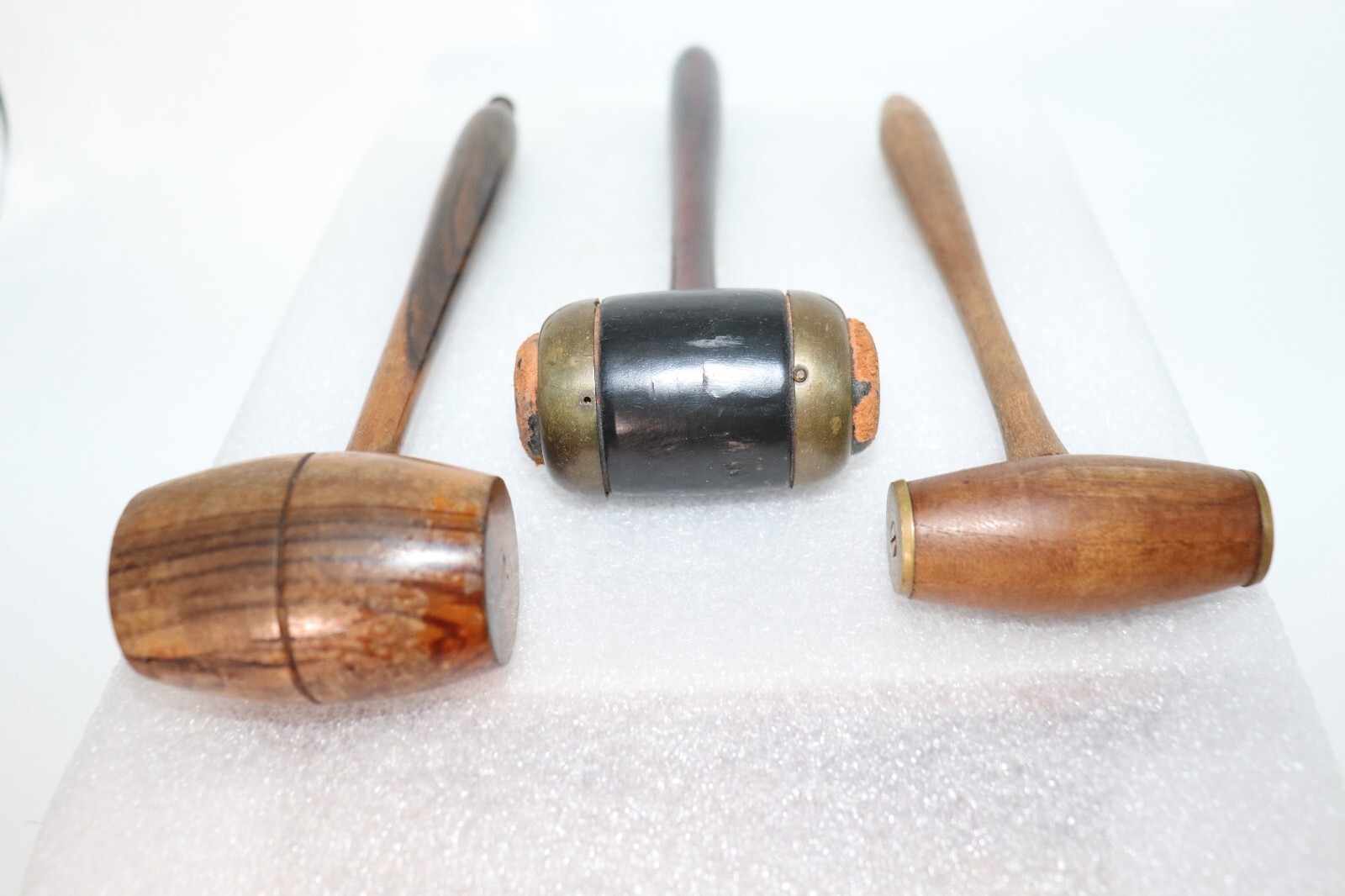 Antique Auctioneers Turned Wood Gavel Lot of 3 Brass, Leather, Wood