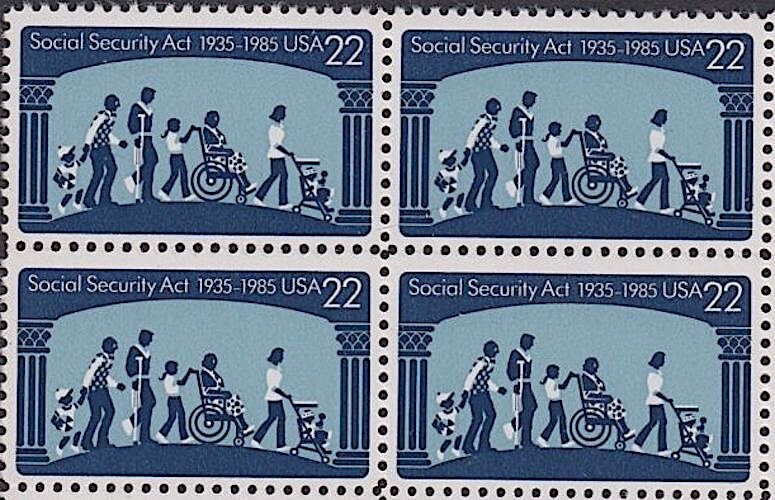4 1935-1985 SOCIAL SECURITY ACT STAMPS: Unemployment Insurance, Law, Legislation