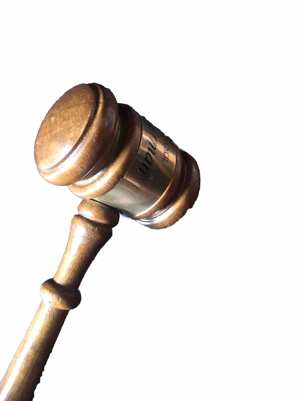 Genuine Vintage Wood Council Chairman Gavel Mallet 90’s 10 Inch Walnut Gold Band