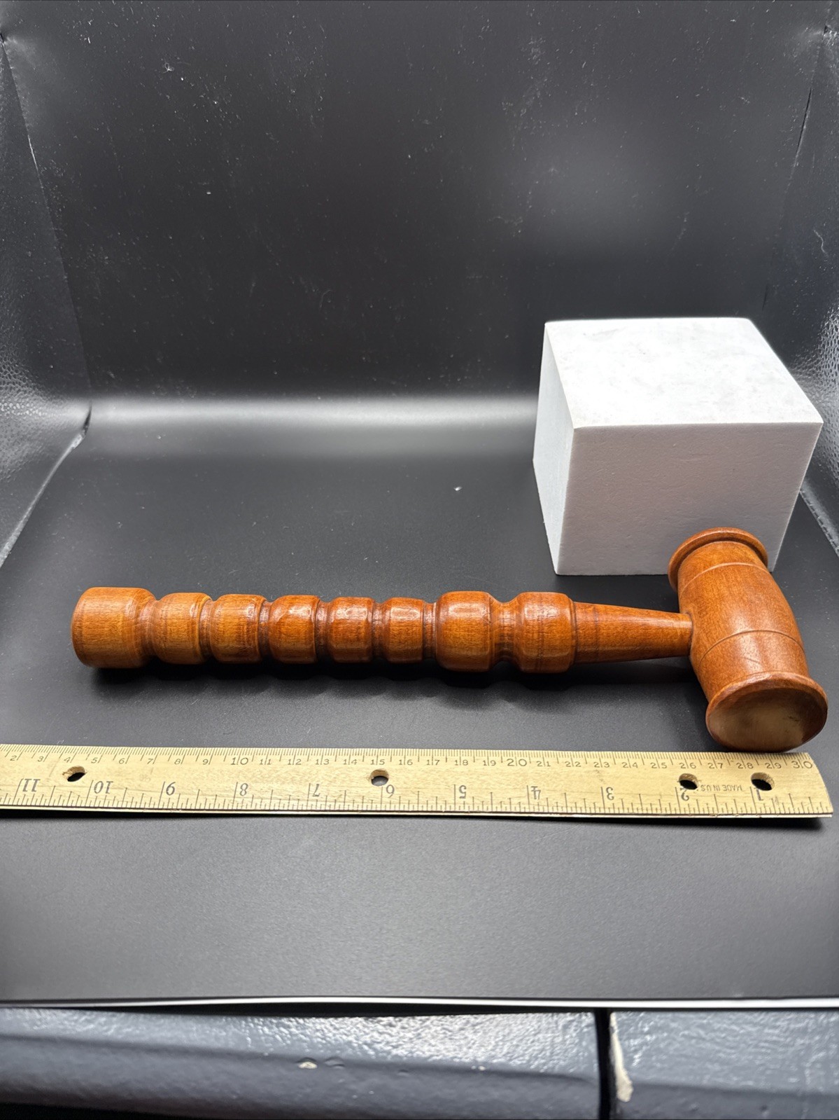 Vintage Good Turning Details Red Tone Solid Wood Judge’s Gavel Approx. 11”