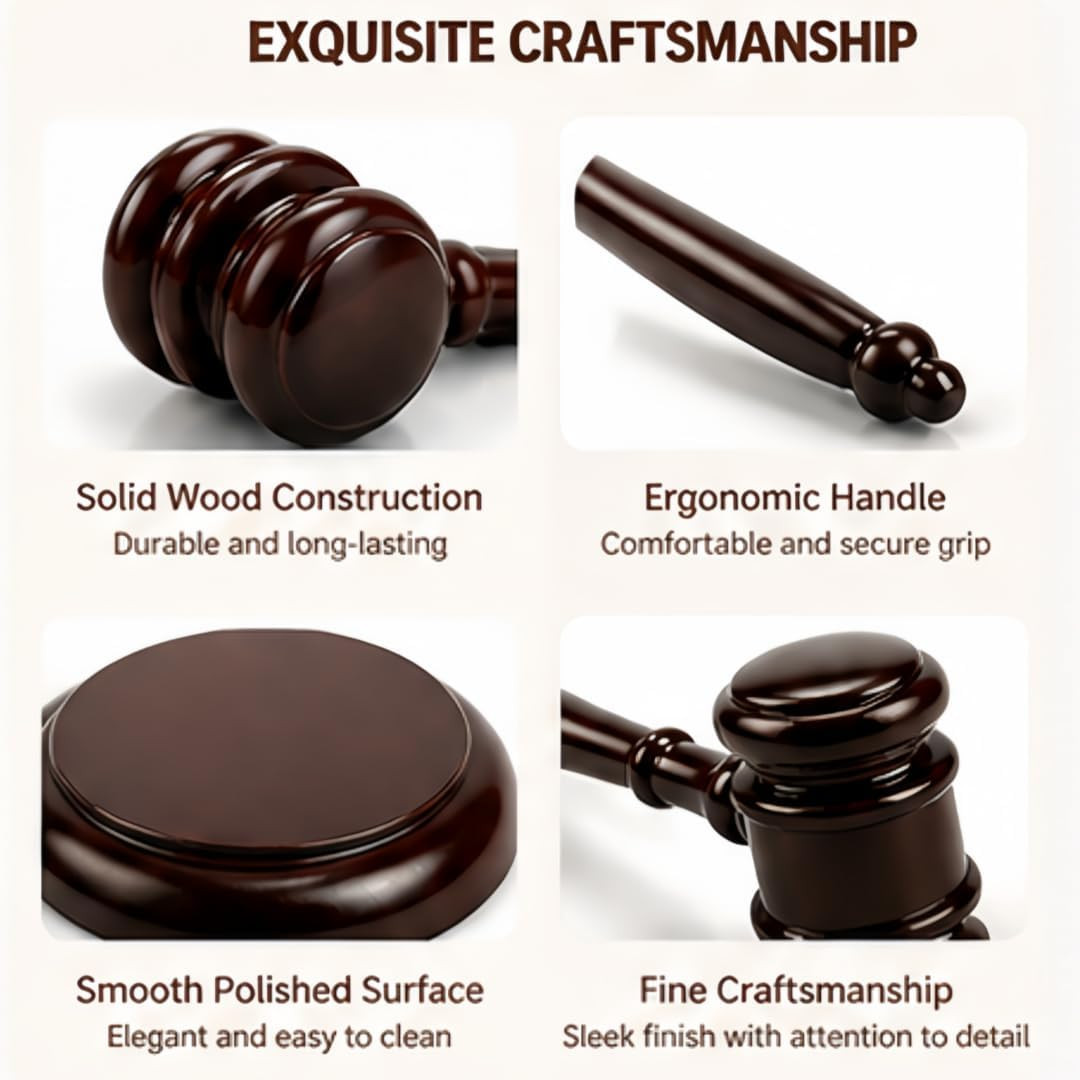 Wooden Gavel and Sound Block Set, 9.8 Inch Judge Gavel with 4.8 Inch Block, Loud
