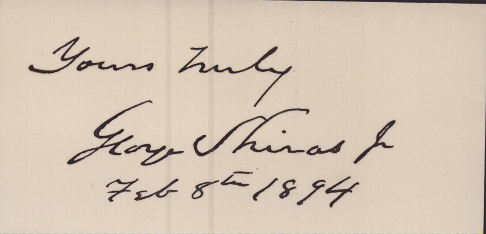 GEORGE SHIRAS JR. – CALLING CARD SIGNED 02/08/1894