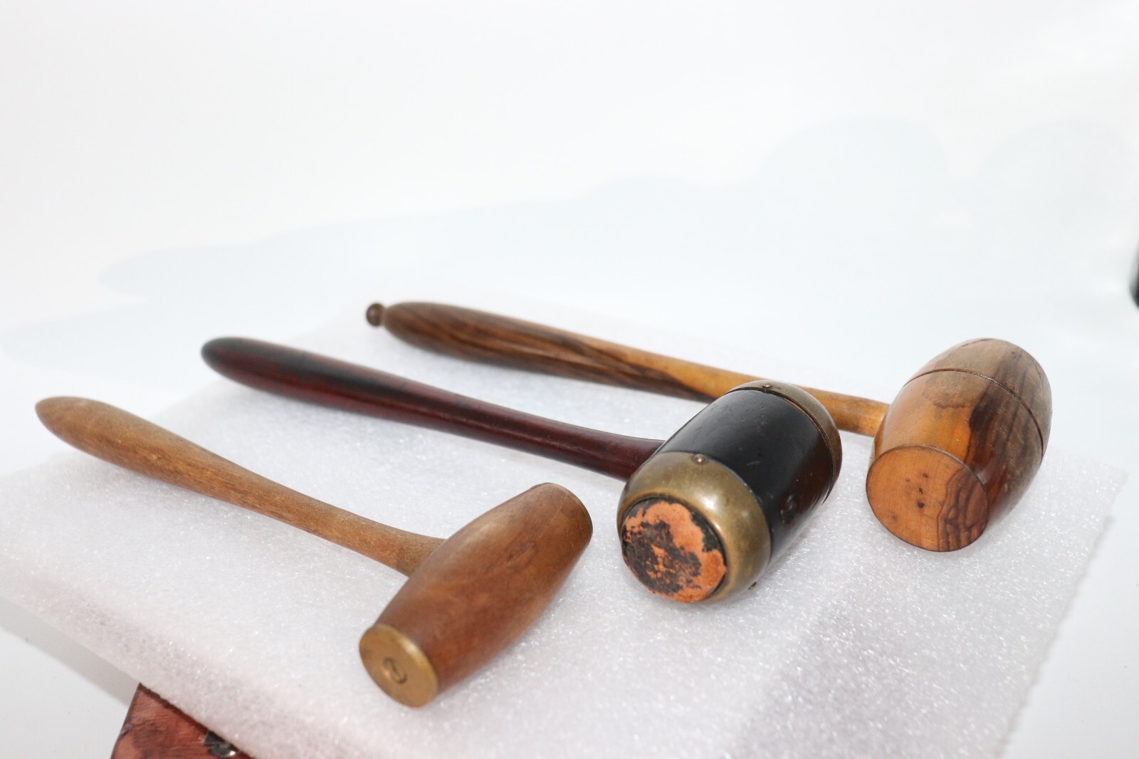 Antique Auctioneers Turned Wood Gavel Lot of 3 Brass, Leather, Wood