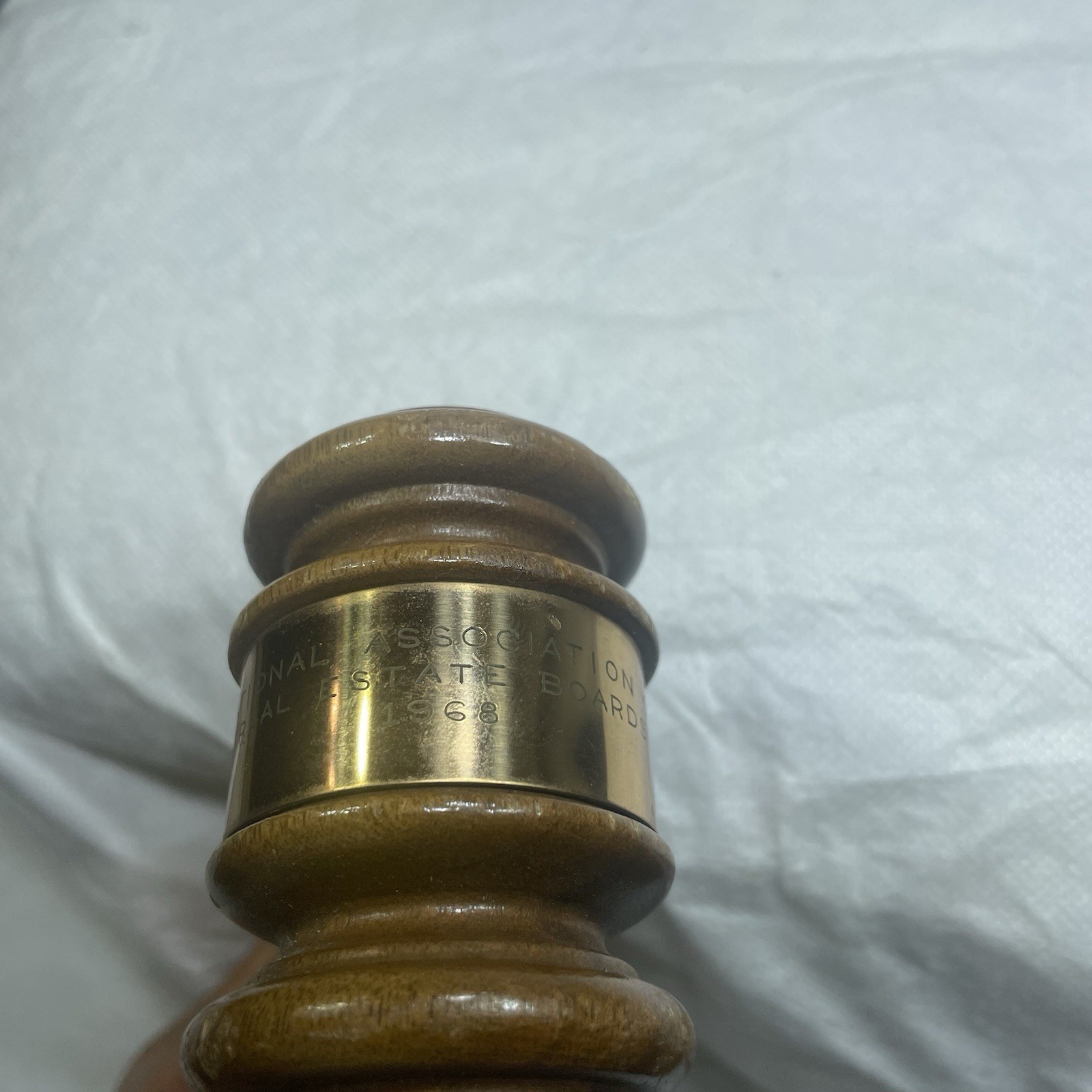 Rare Wood Gavel National Real Estate Board 1968 Brass 1.75″ Diameter 10″ Long