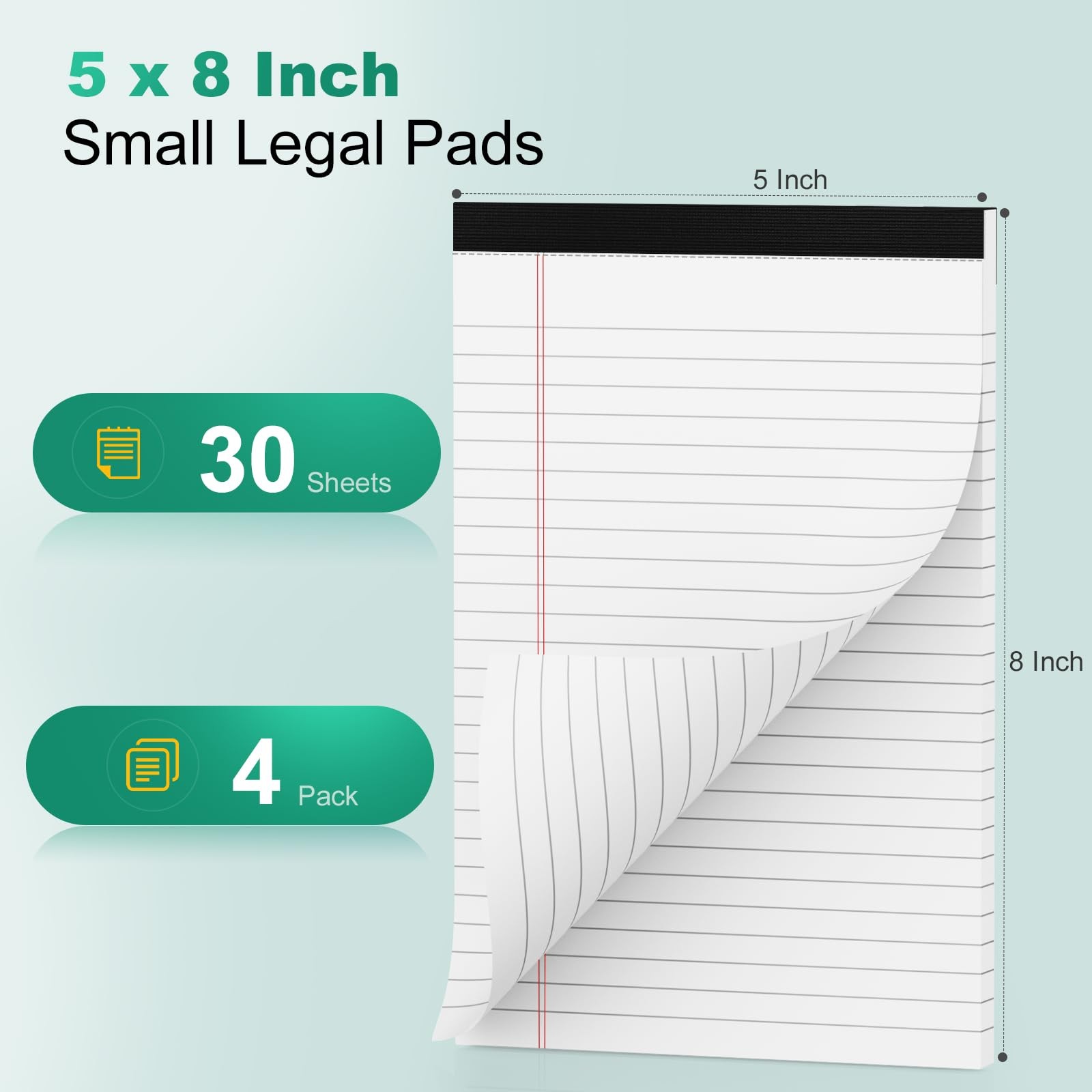Legal Pads 5×8 Inch, 4 Pack, Narrow Ruled, 5×8 White Legal Pad, Mini Double-Side