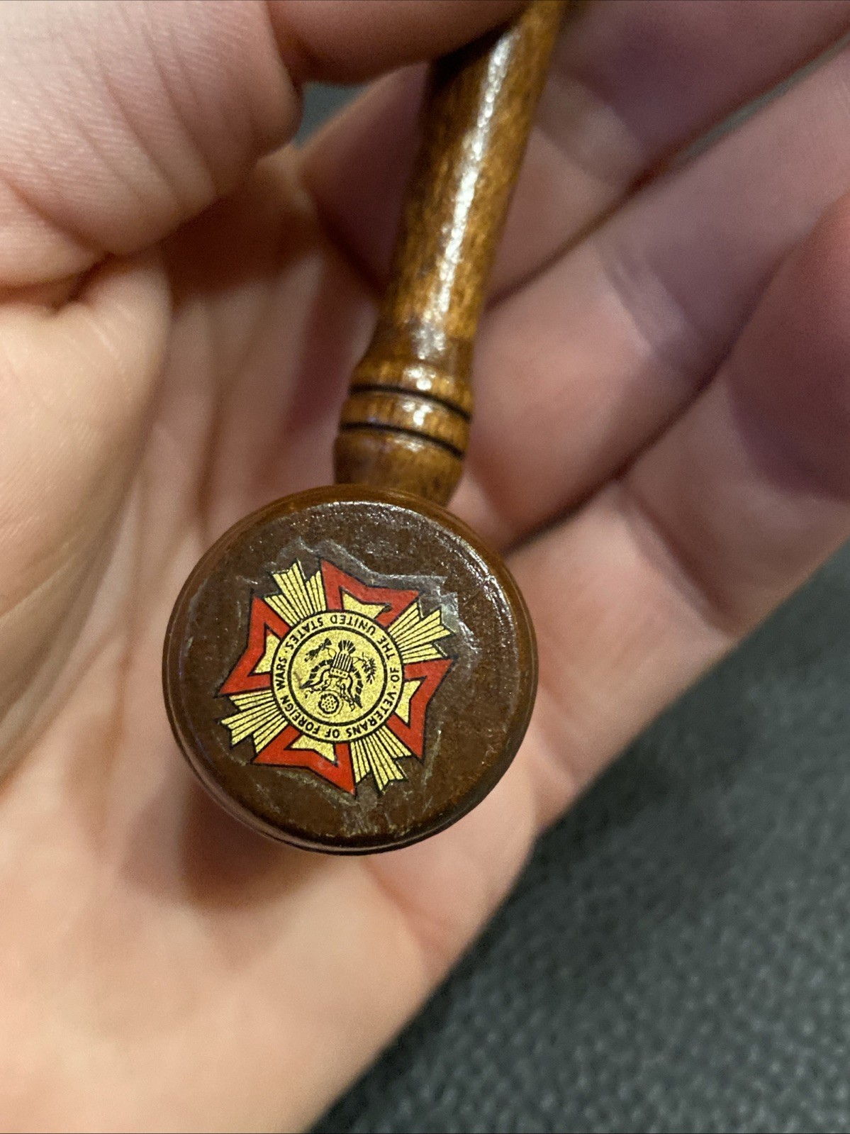VTG 1960s VFW LOGO MINI TURNED WOOD GAVEL JUDGE’S GAVEL VETERANS OF FOREIGN WARS