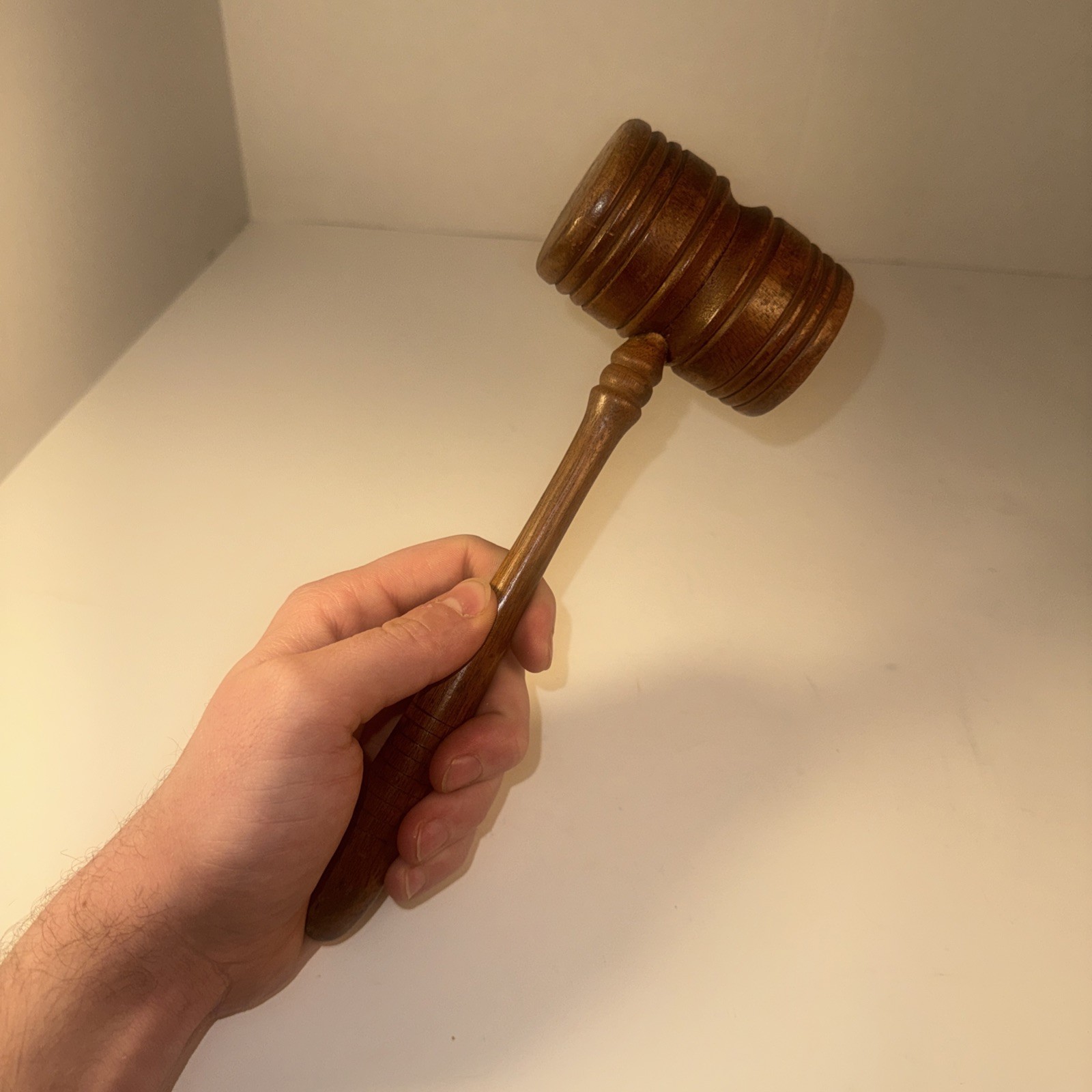 Vintage Wood Gavel 9 Inch Long Fraternal Judge Lawyer Auctioneer USA