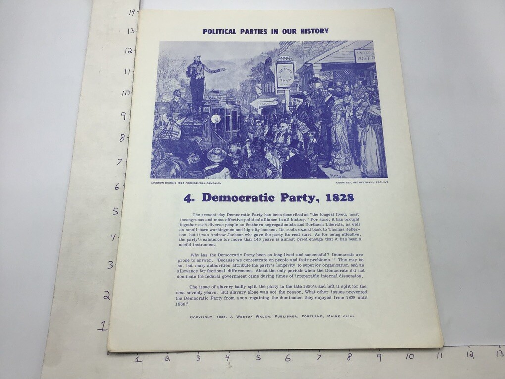 Original 1968 Poster: Political Parties in our History: DEMOCRATIC PARTY, 1828