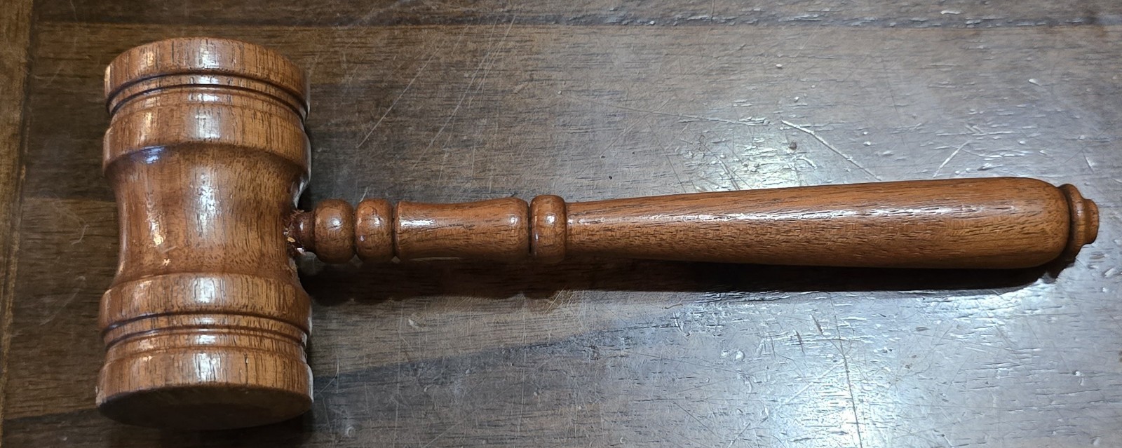 Vintage 7.5″ Inch Wooden Gavel 3.25″ Long.. 1.5″ Round Piston Head Wood Hammer