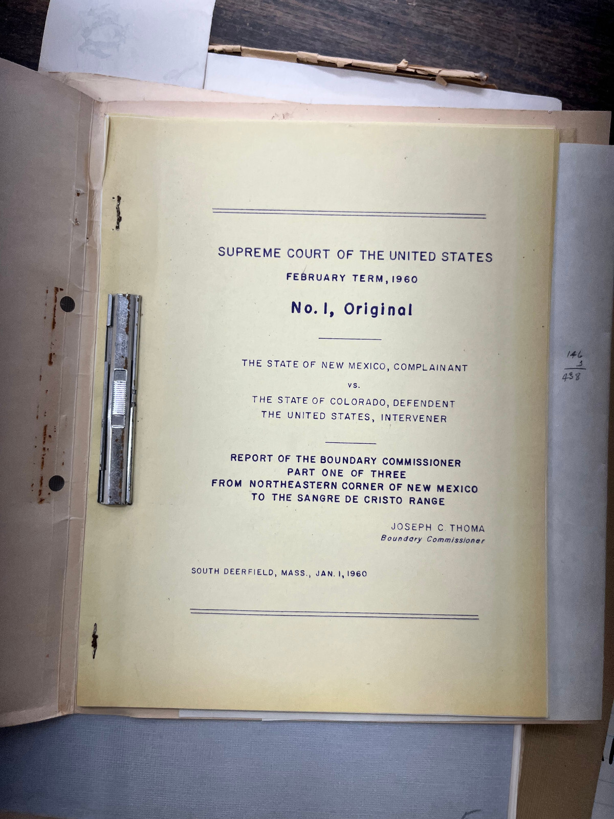 Colorado New Mexico Boundary Dispute Court case 1960 files eb-124