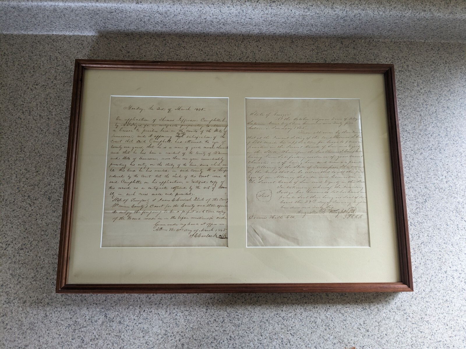 1845 Thomas Jefferson Campbell Handwritten Lawyer Authorization Papers Antique