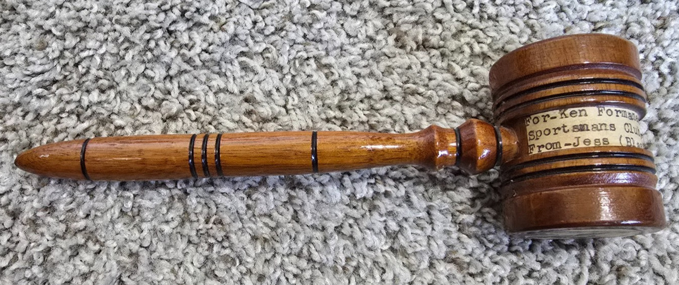 Old Vintage 1958 President Sportsman Club Wood Gavel from Blasier’s Hobby Shop