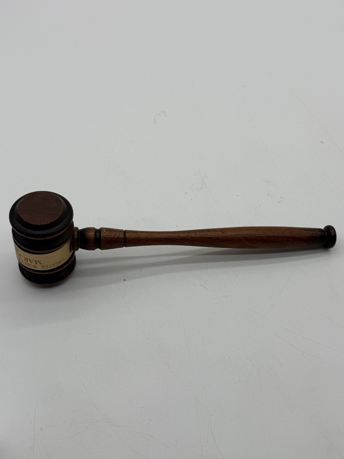 Vintage Wood Presentation Gavel Brass Band Worcester Board of Realtors 1992