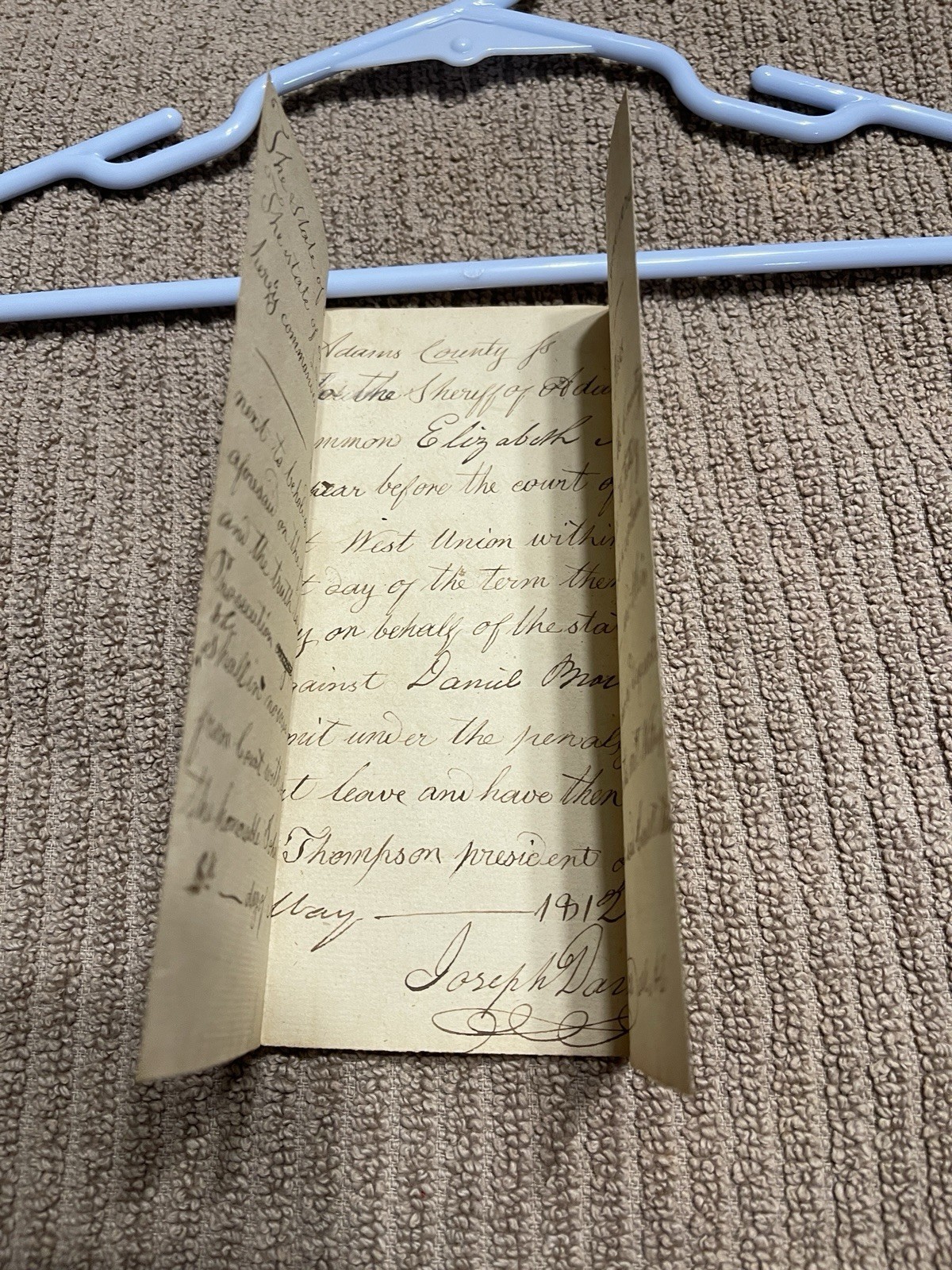 1812 Adams County Ohio Sheriff Court Summons Joseph Darlinton Signature Document
