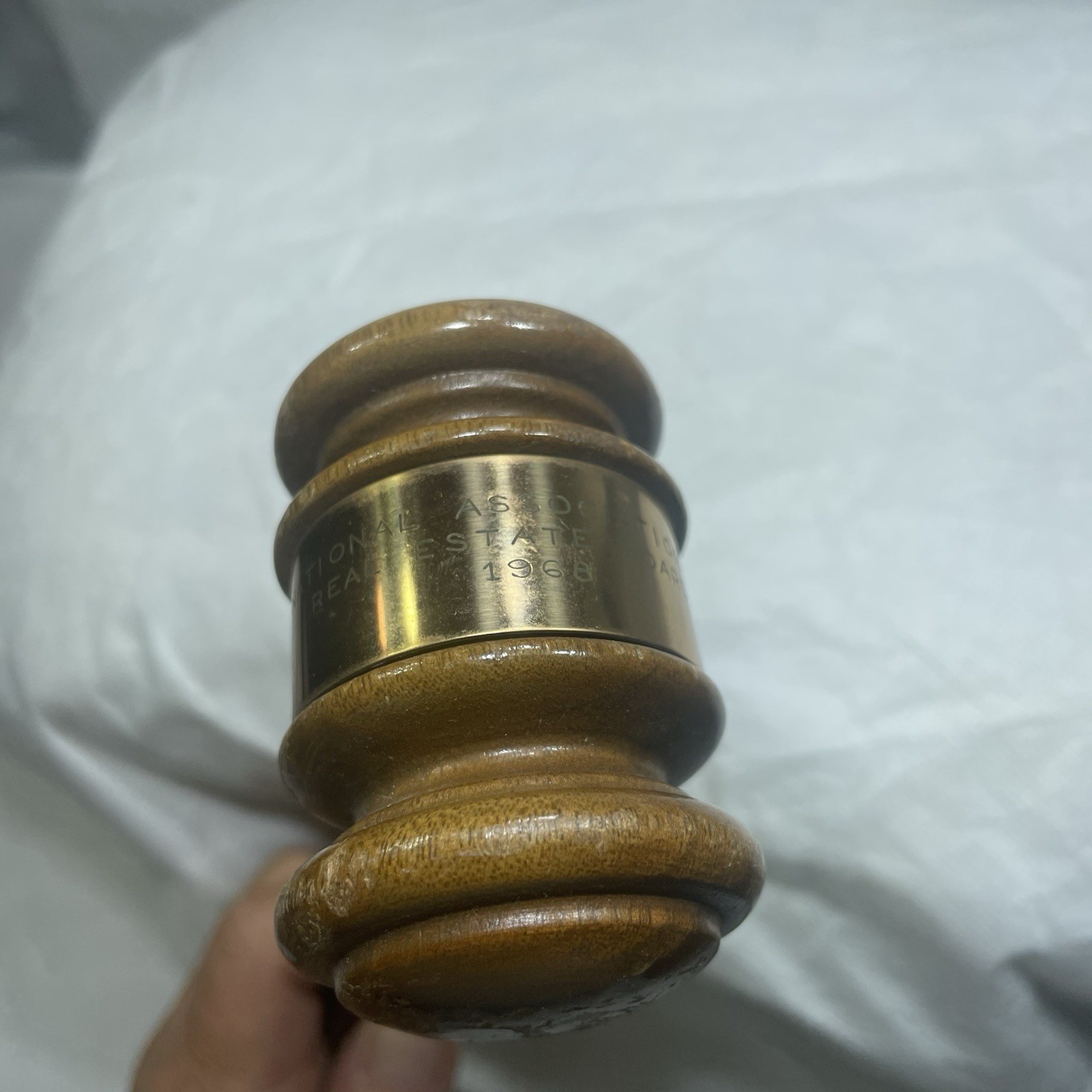 Rare Wood Gavel National Real Estate Board 1968 Brass 1.75″ Diameter 10″ Long