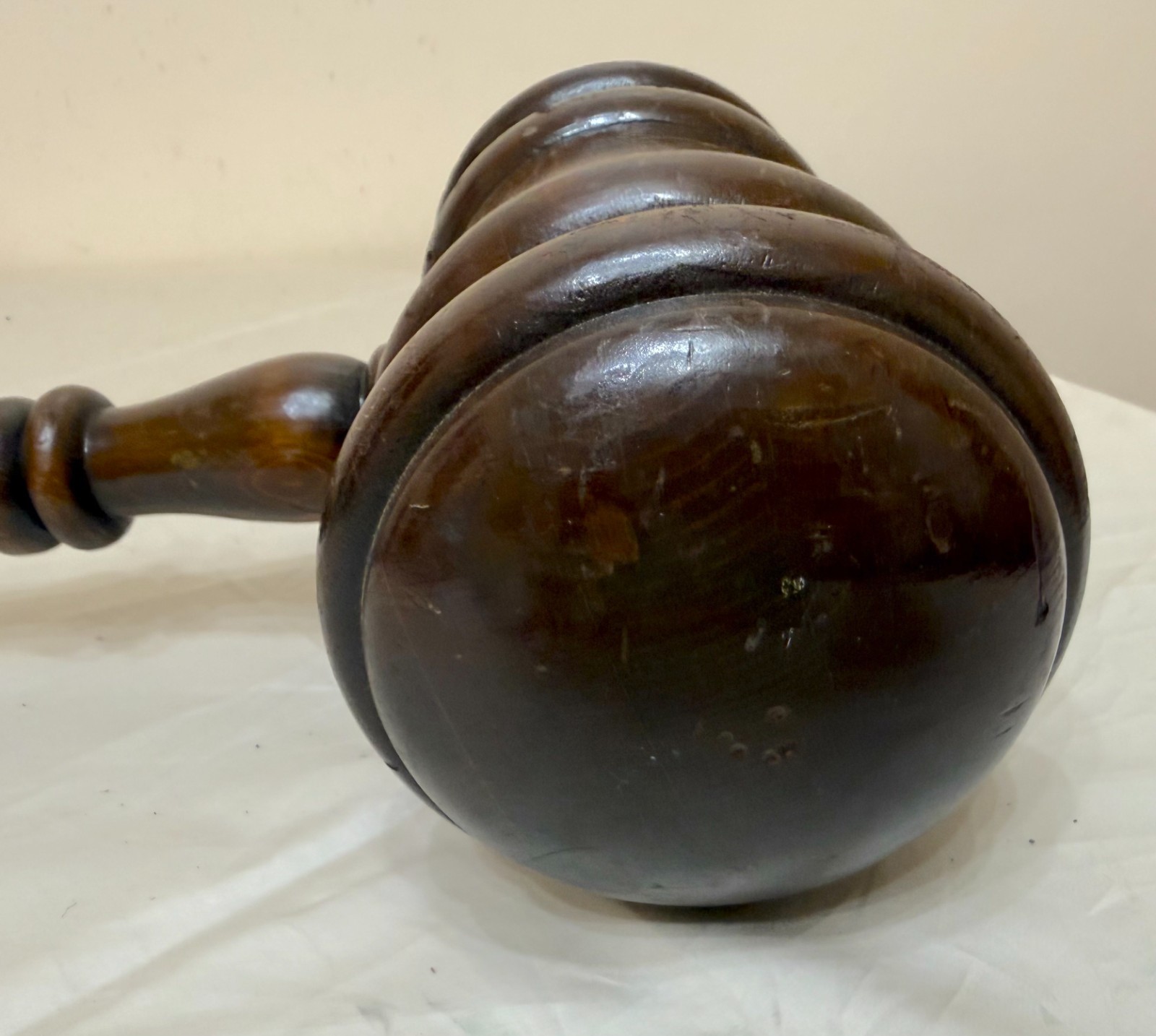 HUGE vintage handmade carved turned wooden solid wood judge auction gavel large