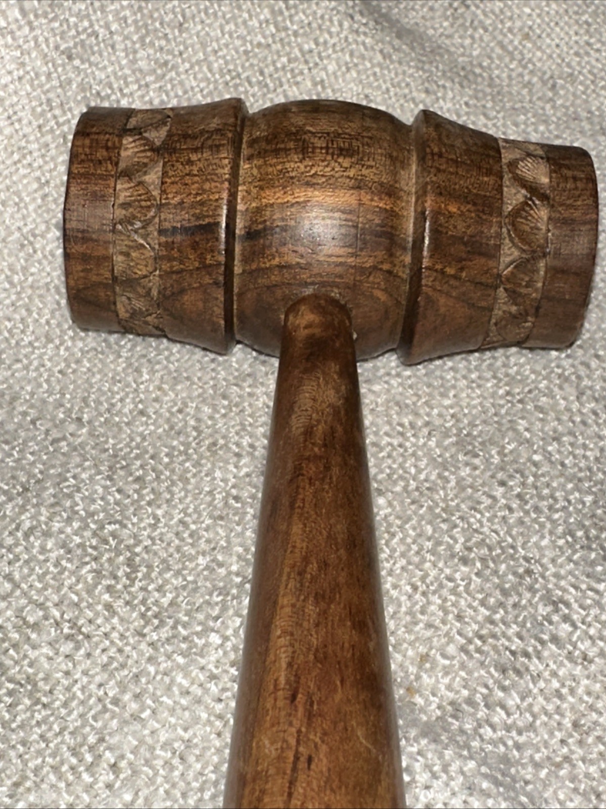 Vintage Decorative Wooden Mallet Hand Turned Carved Barrel Form Gavel