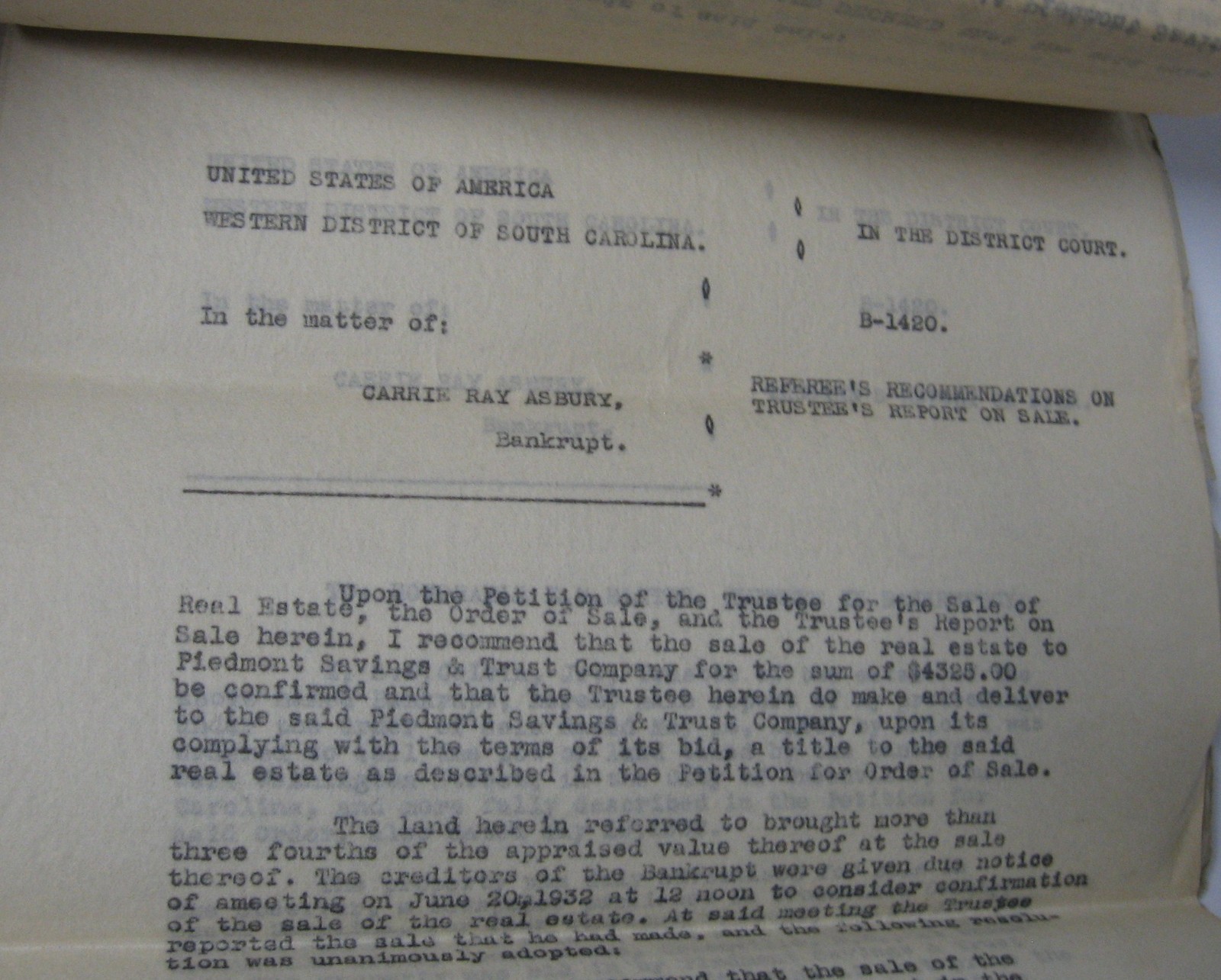 1932 Signed Bankruptcy Document Col. E. M. Blythe Attorney, Greenville, SC