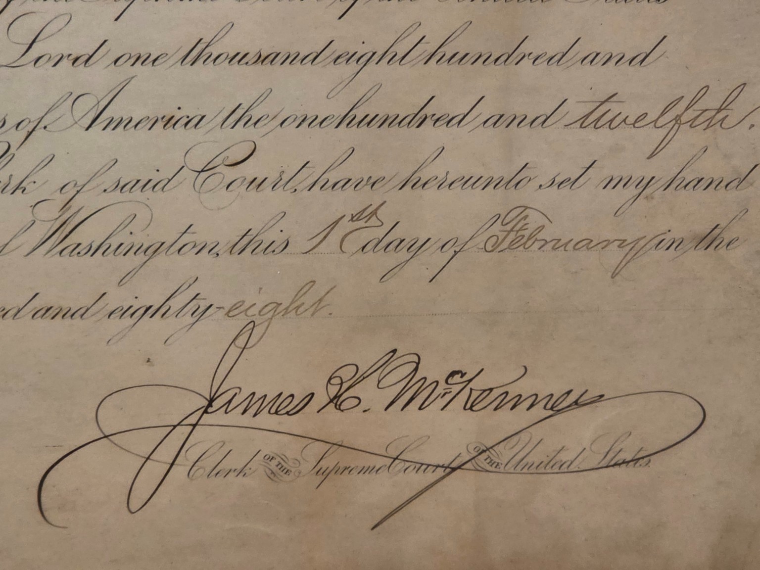 1888 U.S. Supreme Court Bar Admission Certificate – R.G. Erwin – Savannah, GA