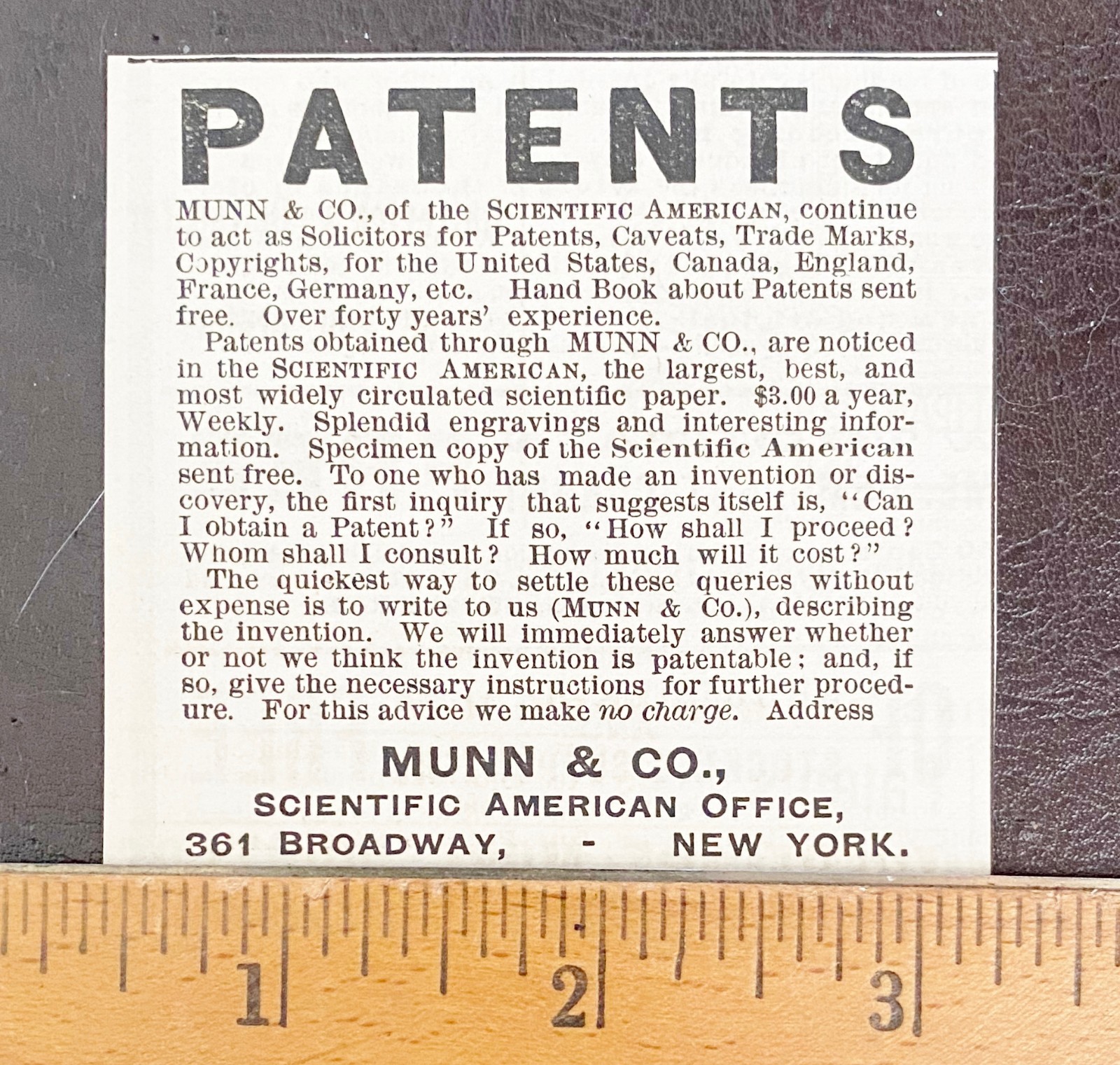 Charles A MUNN&CO NYC Law Firm Scientific American PATENTS Antique 1890 Print Ad
