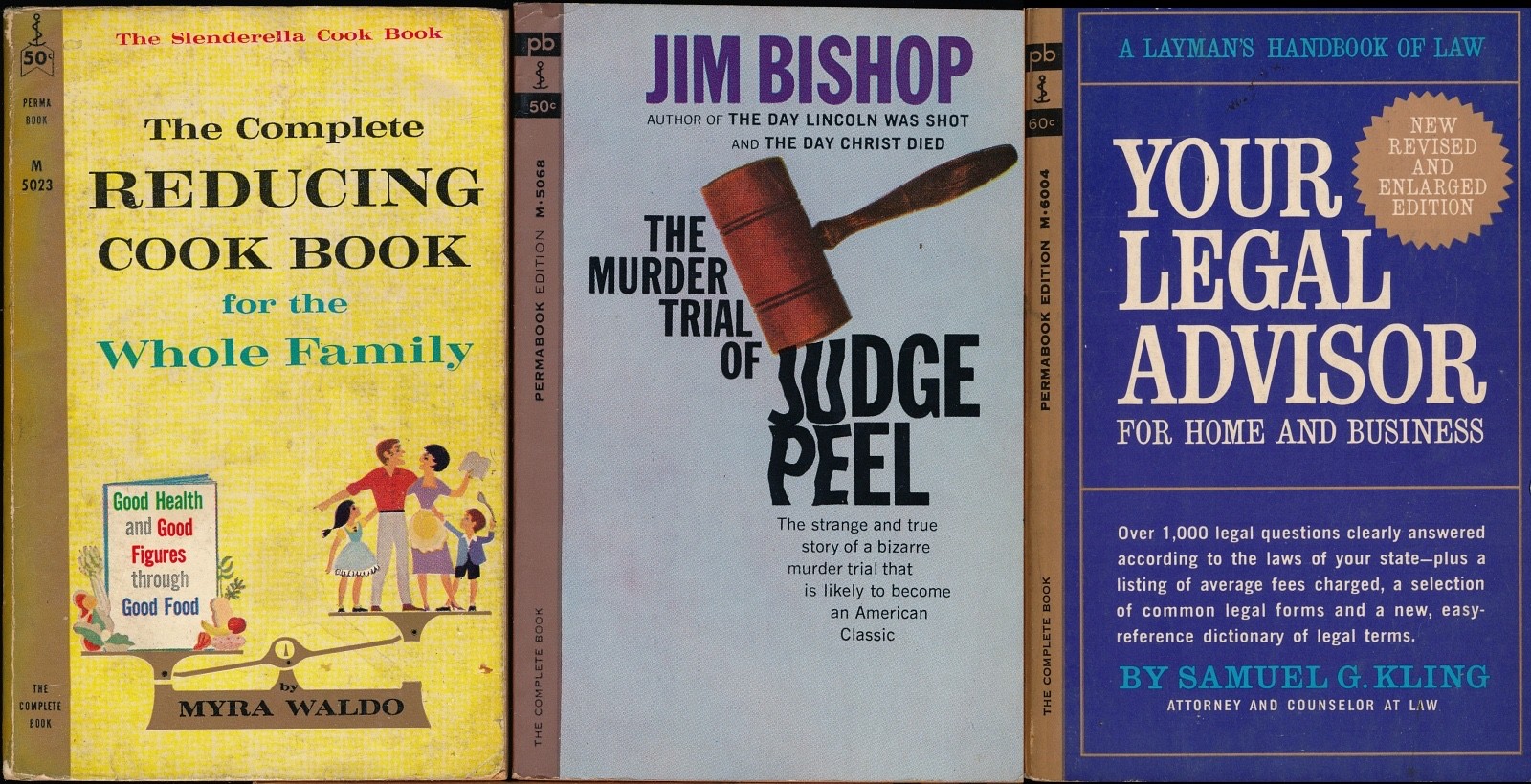 3 POCKET PERMA cook book LEGAL ADVISOR 1960s vintage PAPERBACKS 128857