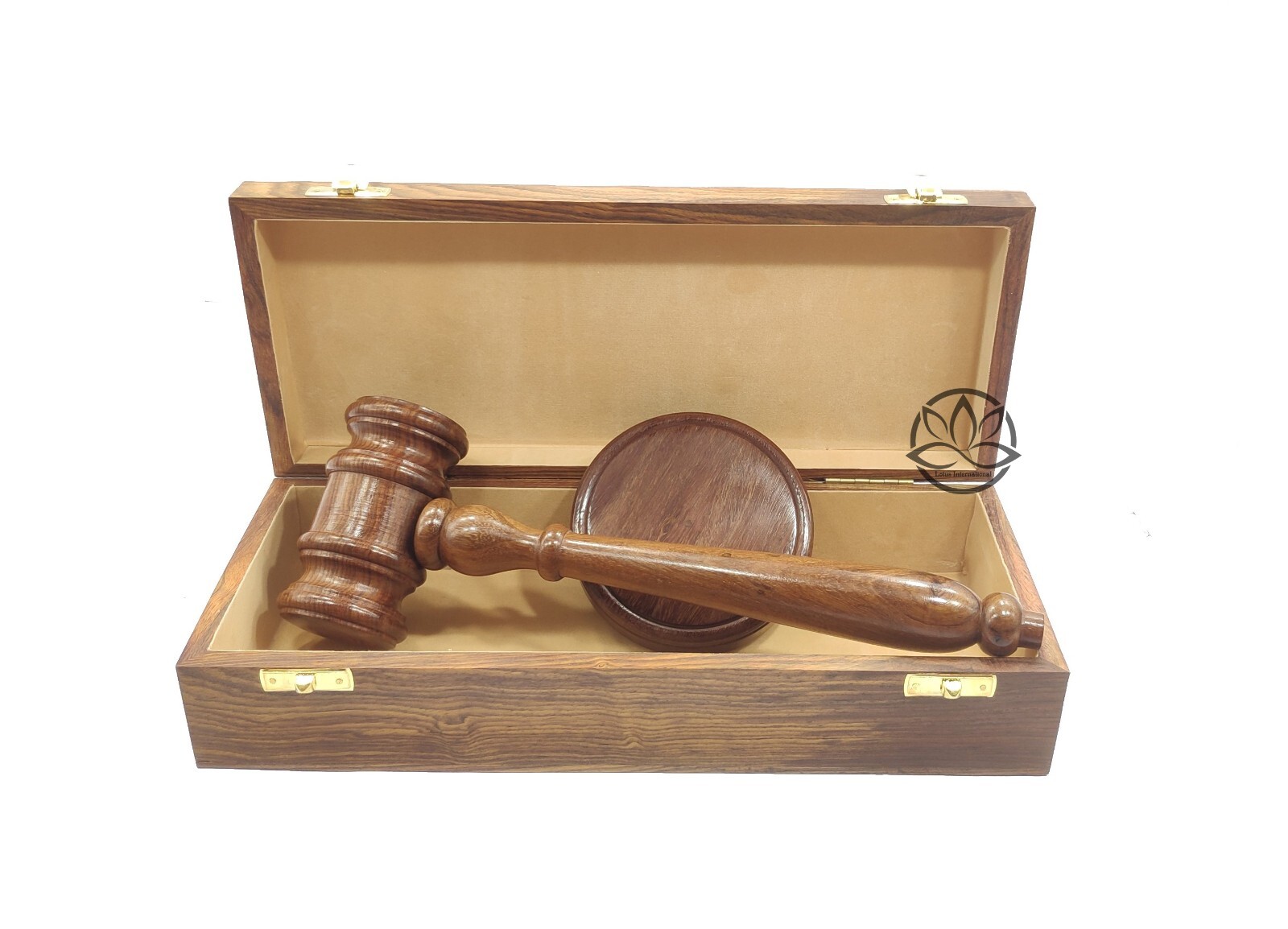 Unbreakable joint Rosewood Gavel and block premium handcrafted gavel box beige