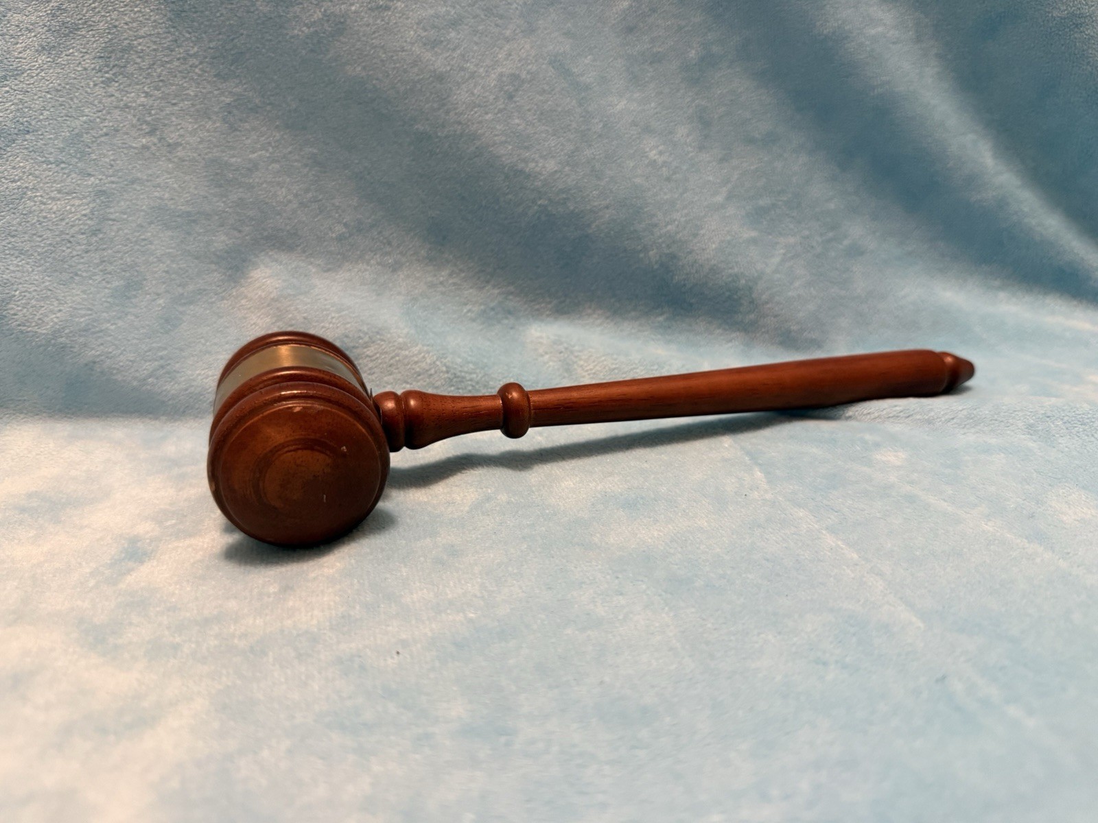 Genuine Vintage Wooden Judge’s Gavel Mallet 1990’s 10 Inch Walnut Gold Band