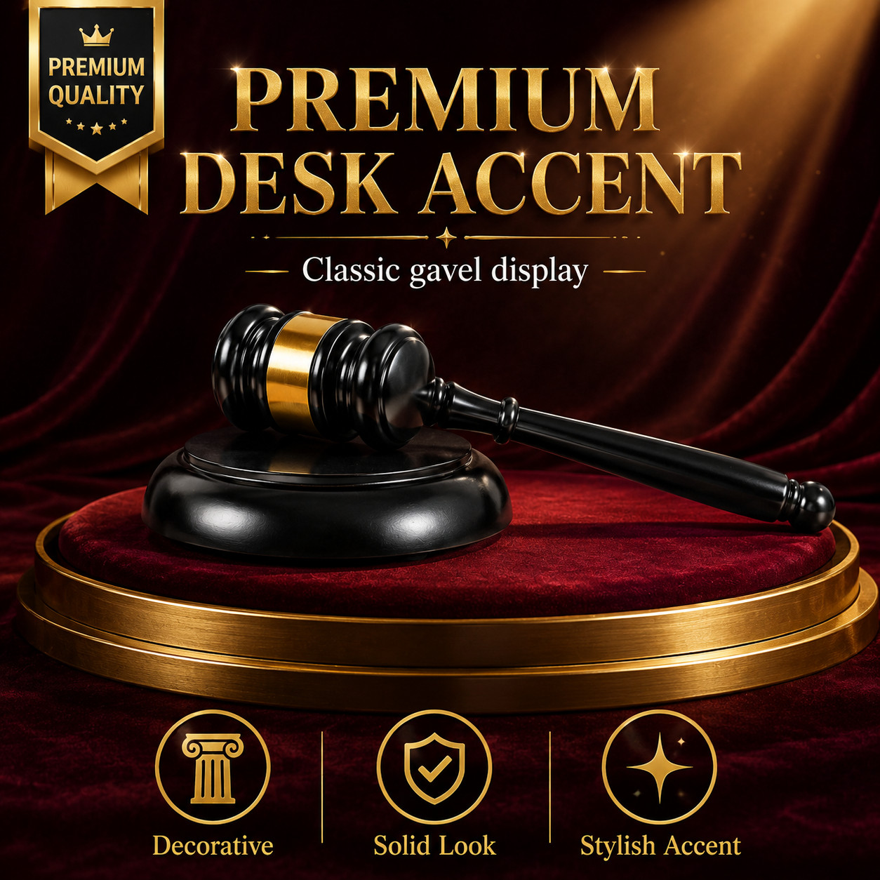 Judge Gavel Display Set with Base Elegant Office Desk Decor Gift for Lawyers
