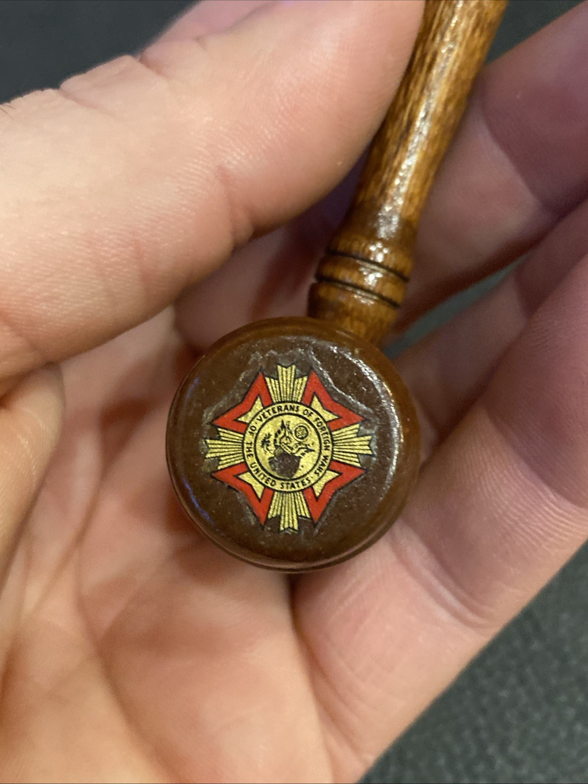 VTG 1960s VFW LOGO MINI TURNED WOOD GAVEL JUDGE’S GAVEL VETERANS OF FOREIGN WARS