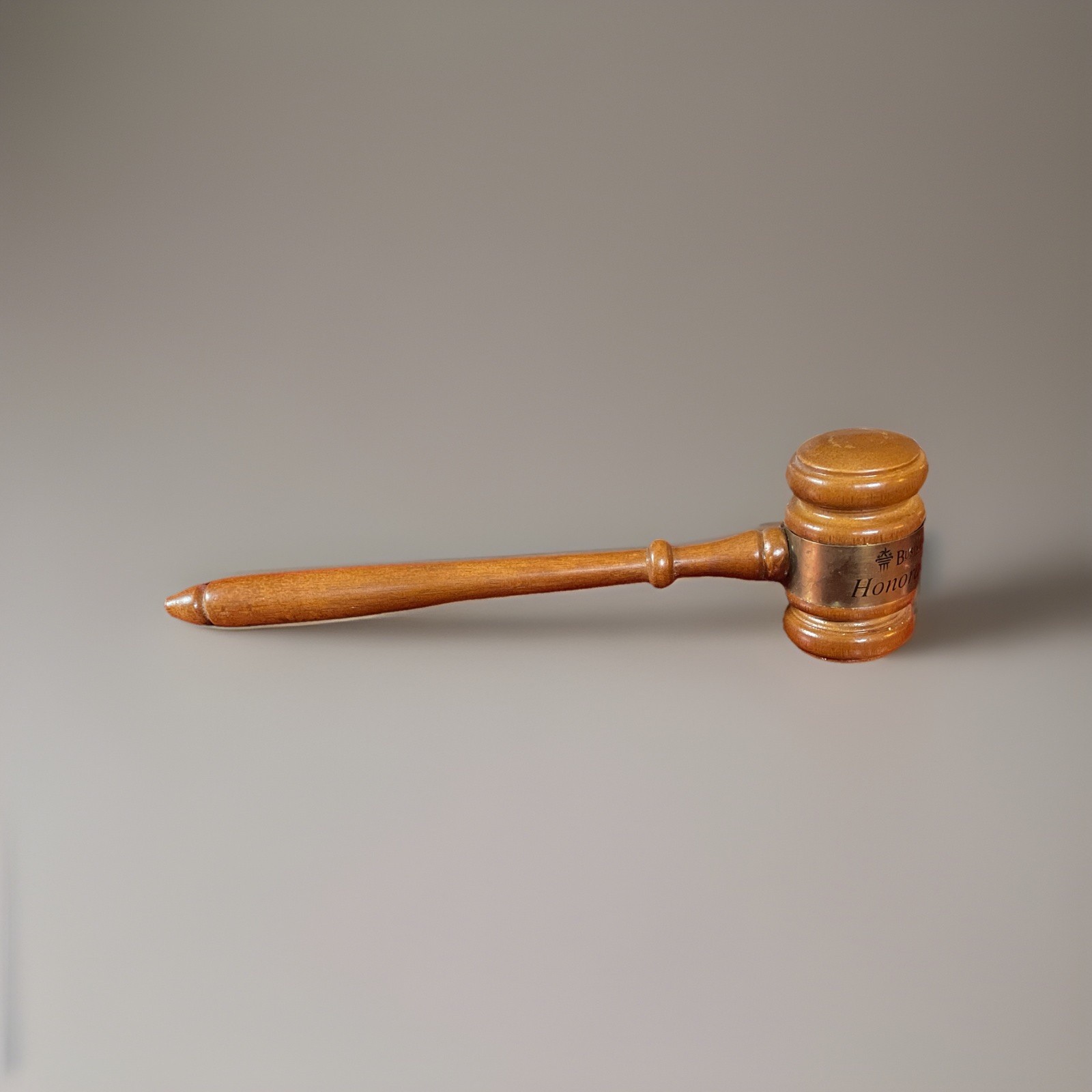 Vintage Turned Wood Gavel with Engraved Metal Band