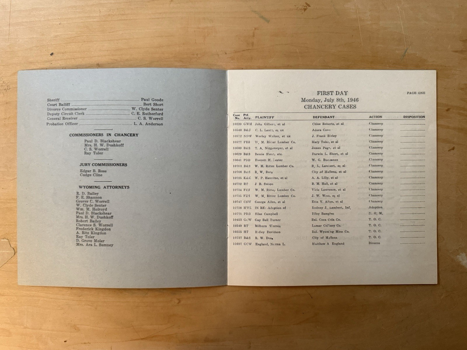 Wyoming County Circuit Court Legal Document 1946 Lawyers & Legal Theme